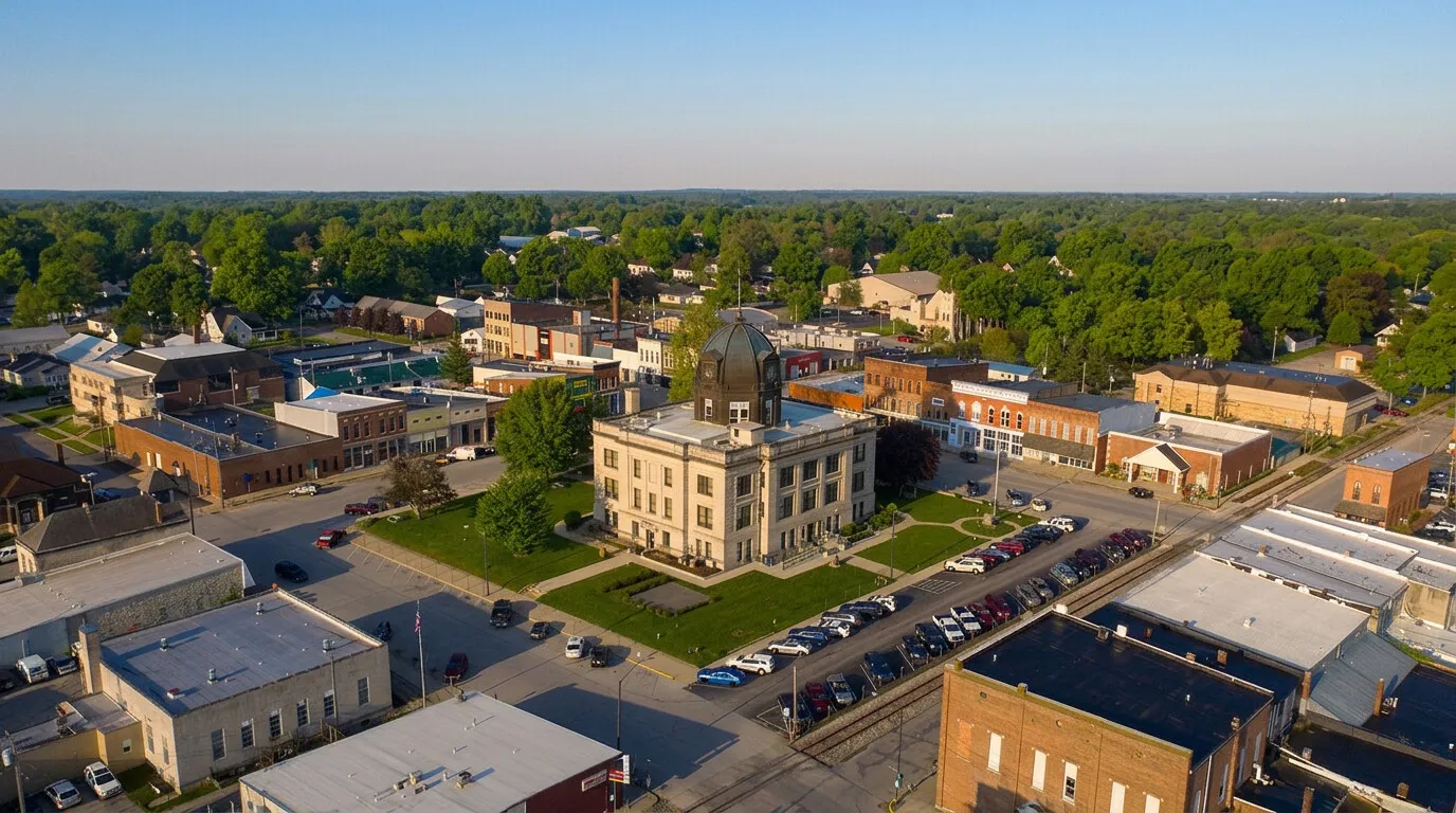 Aerial view of the Spencer County Courthouse in Rockport, Indiana